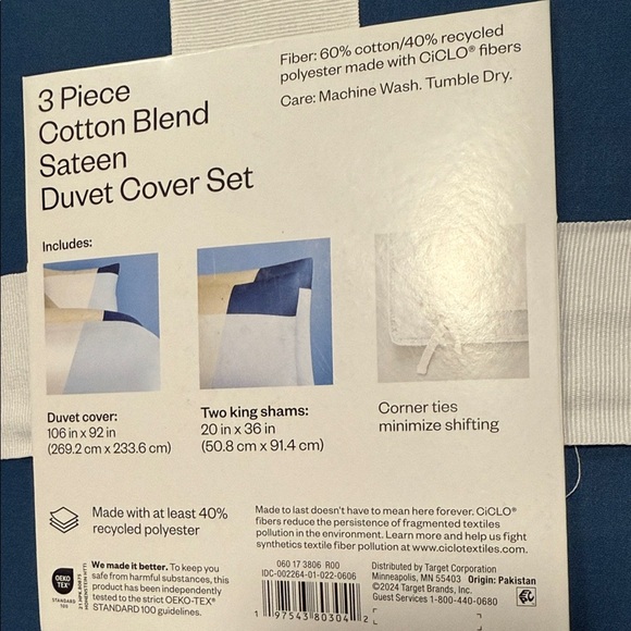 3 pc Room Essentials cotton blend Two-Tone Blue Duvet king Cover Set - Picture 9 of 9